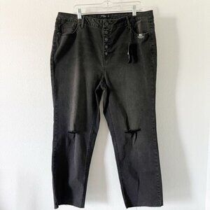 Stitch Star Jeans Womens 20 Black Highrise Ankle Straight Distressed Stretch NWT